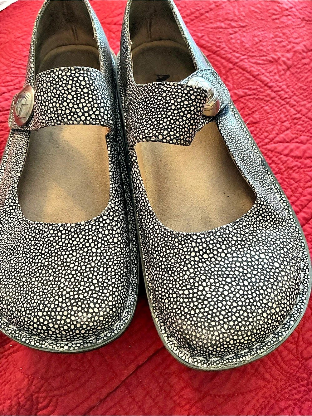 Alegria Paloma Mary Jane Flats, Black & White